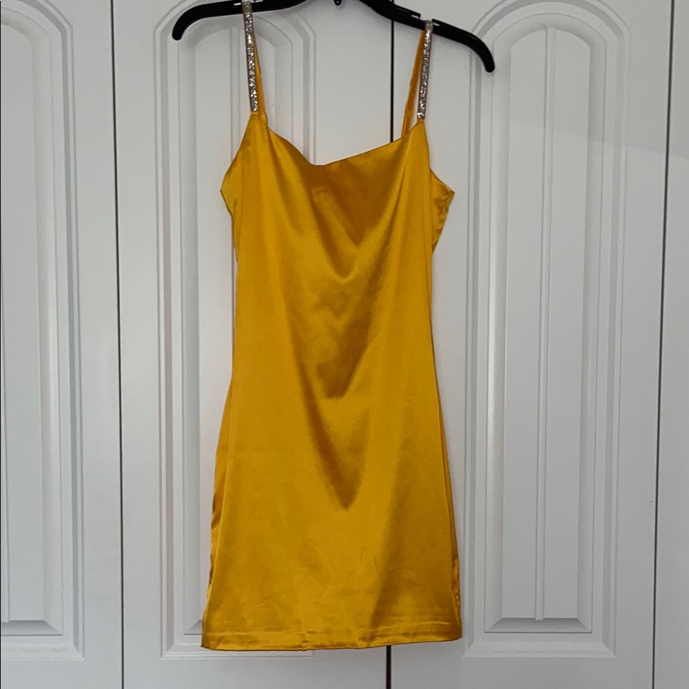 Sleek Yellow Satin Dress
